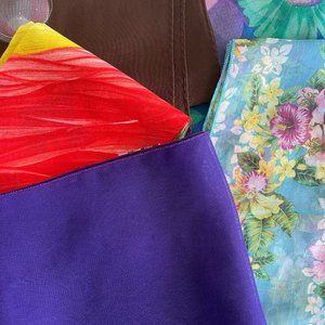 Lot of 5 silk scarves blue /red/green/purple/brown
